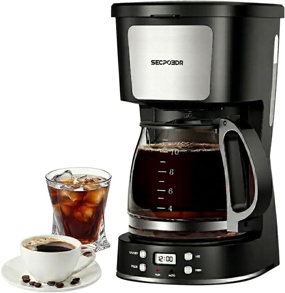 Programmable 12 Cup Drip Coffee Maker, Silver, Stainless Steel | Auto Brew, Keep Warm Function, Removable Filter Basket, Auto Shut-off, Clear Water Level Window,Two-Tone Silver & Black | Auto Brew, Keep Warm Function, Removable Filter Basket, Auto Sh