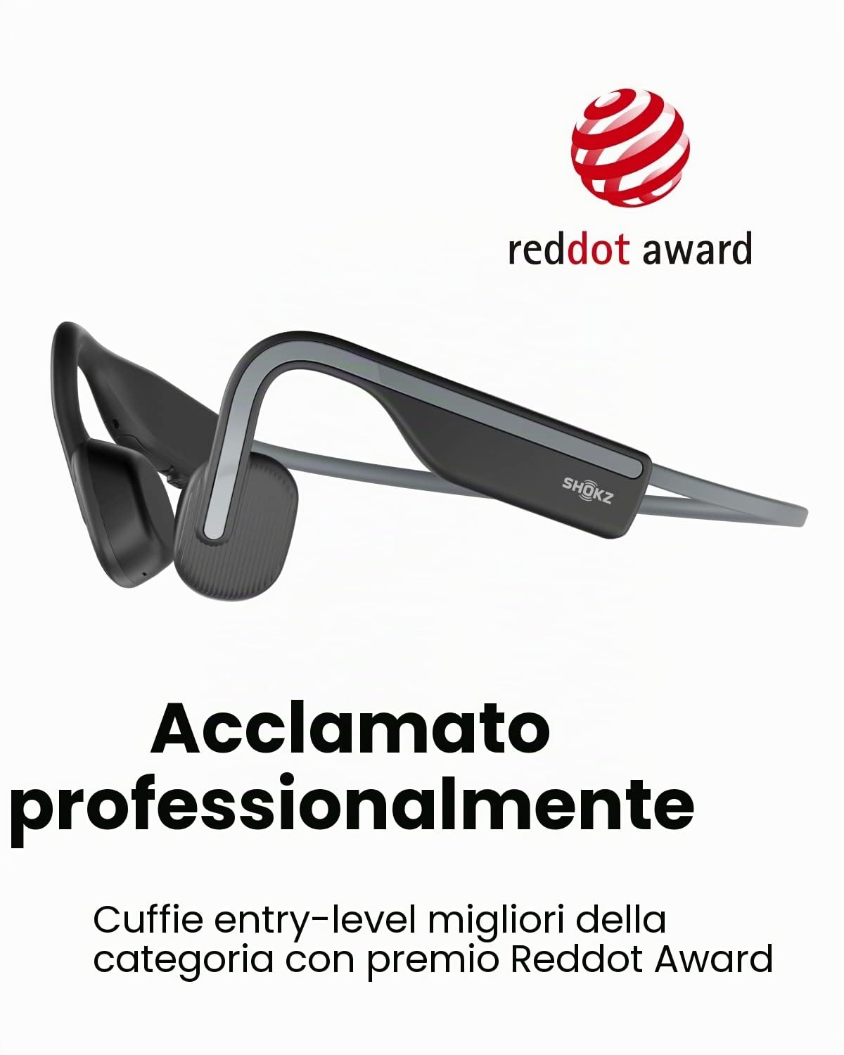 SHOKZ OpenMove cuffie a conduzione ossea Bluetooth 5.1, audio open-ear chiaro, fino a 6 ore autonomia, leggere 29g, IP55 resistenti a acqua e sudore, ideali per corsa, sport e uso quotidiano, Grigio