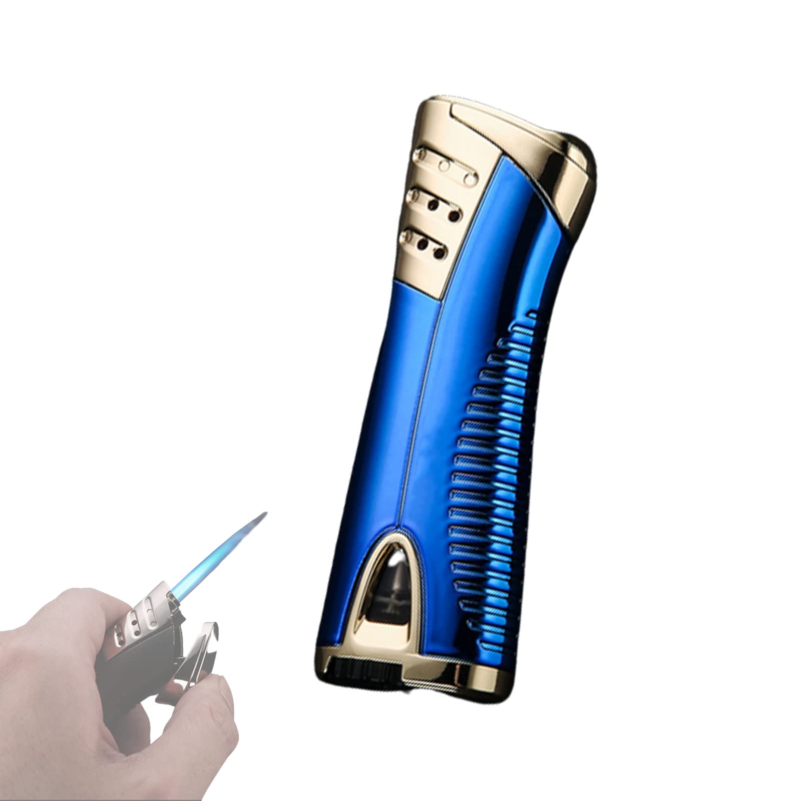 Encendedor de Metal Turbo Jet a Prueba de Viento, Encendedor de Cigarros de Gas Butano Recargable, Accesorios Ajustables para Fumar con Llama Azul, Regalo para Hombres
