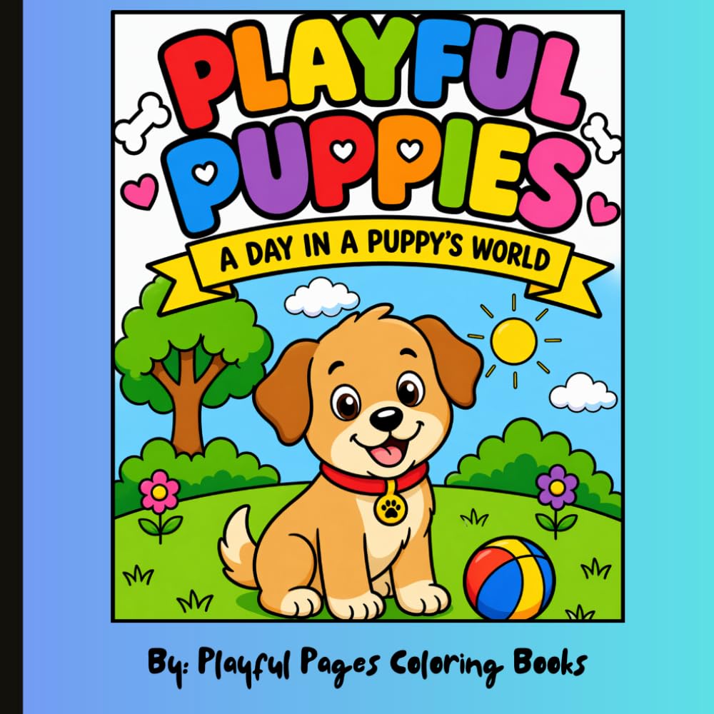 Playful Puppies - A Day in a Puppy's World: A Cute and Easy Coloring Book for Children and Adults