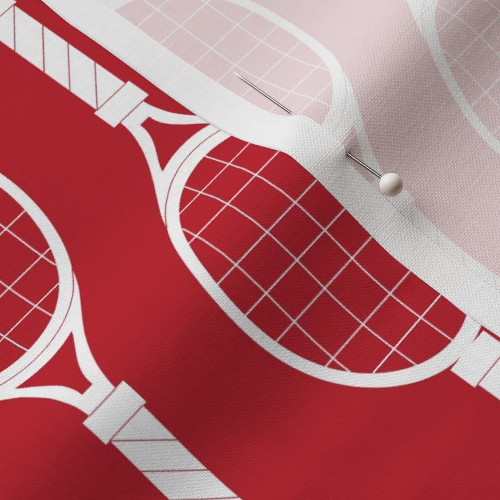 Spoonflower Fabric - Red Tennis Racket Whimsical Printed on Petal Signature Cotton Fabric by The Yard - Sewing Quilting Apparel Crafts Decor