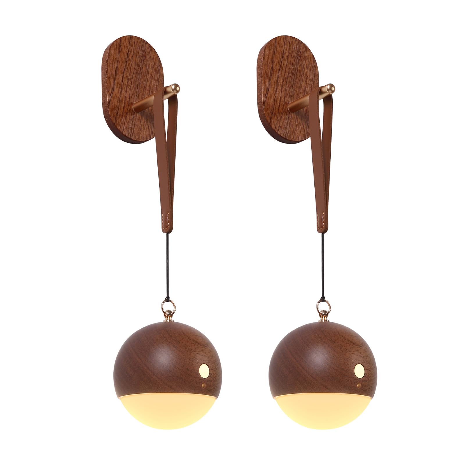 LAI HO Sconce De Pared Controlada Por Voz Inteligente De Madera Sólida Moderna,Luz Nocturna Recargable USB,3 Niveles De Brillo,3000k,Para Dormitorio, Escalera, Sala De Estar, Corredor (SAPELE(2PACK))