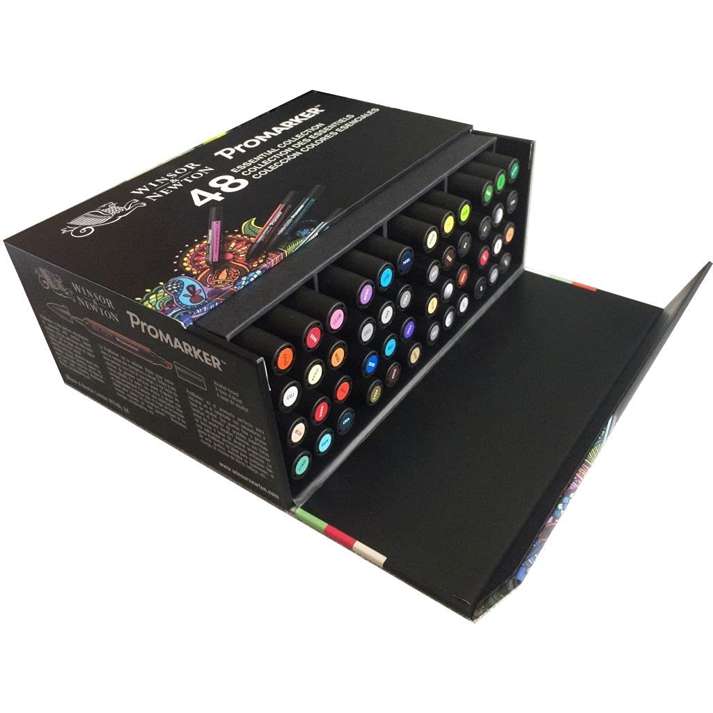 Winsor & Newton Promarker Set of 48, Alcohol Based Markers, Double Tipped Drawing Marker Set for Artists, Graphic Designers, Illustrators - Chisel & Fine Twin Tip, Streak Free Coverage. 1