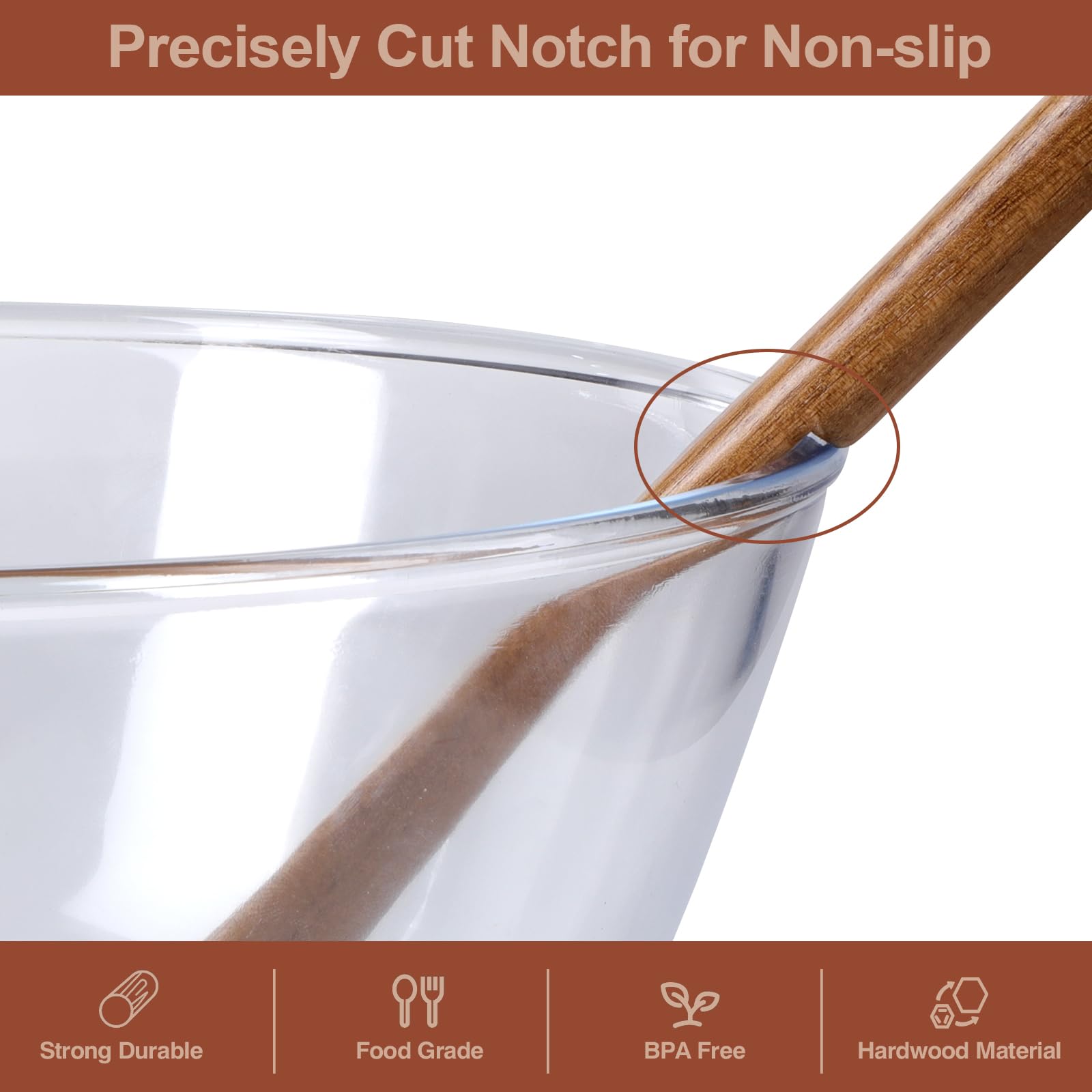 Cucharas de madera para cocinar, 6 piezas de utensilios de cocina de madera de acacia natural con diseño antiadherente y resistente al calor, juego de utensilios de cocina de madera con agujero