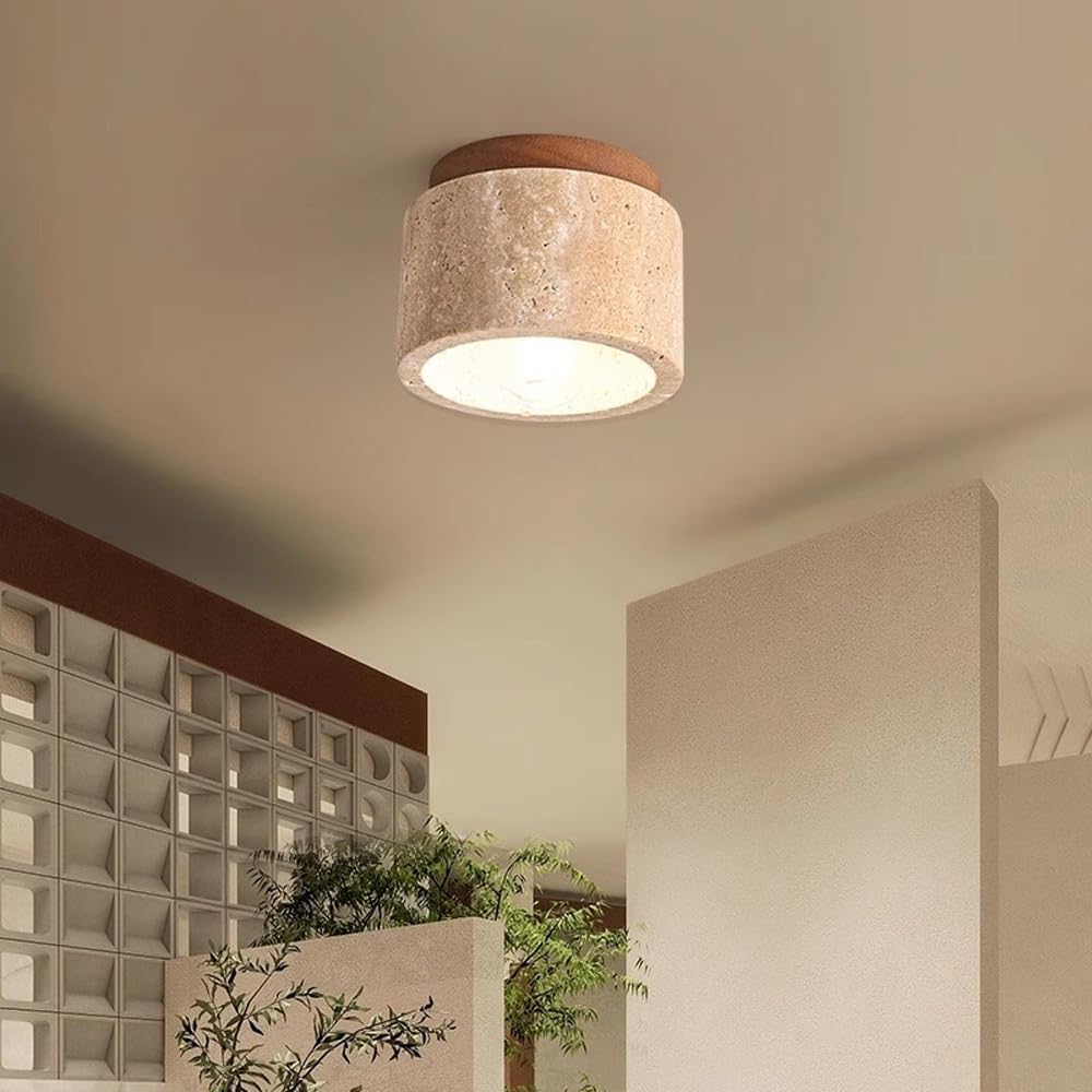 Plafonnier en bois, marbre et pierre, style moderne du milieu du siècle, semi-encastré, petit plafonnier de couloir, style ferme vintage, idéal pour une entrée, un porche, un couloir, un balcon ou un