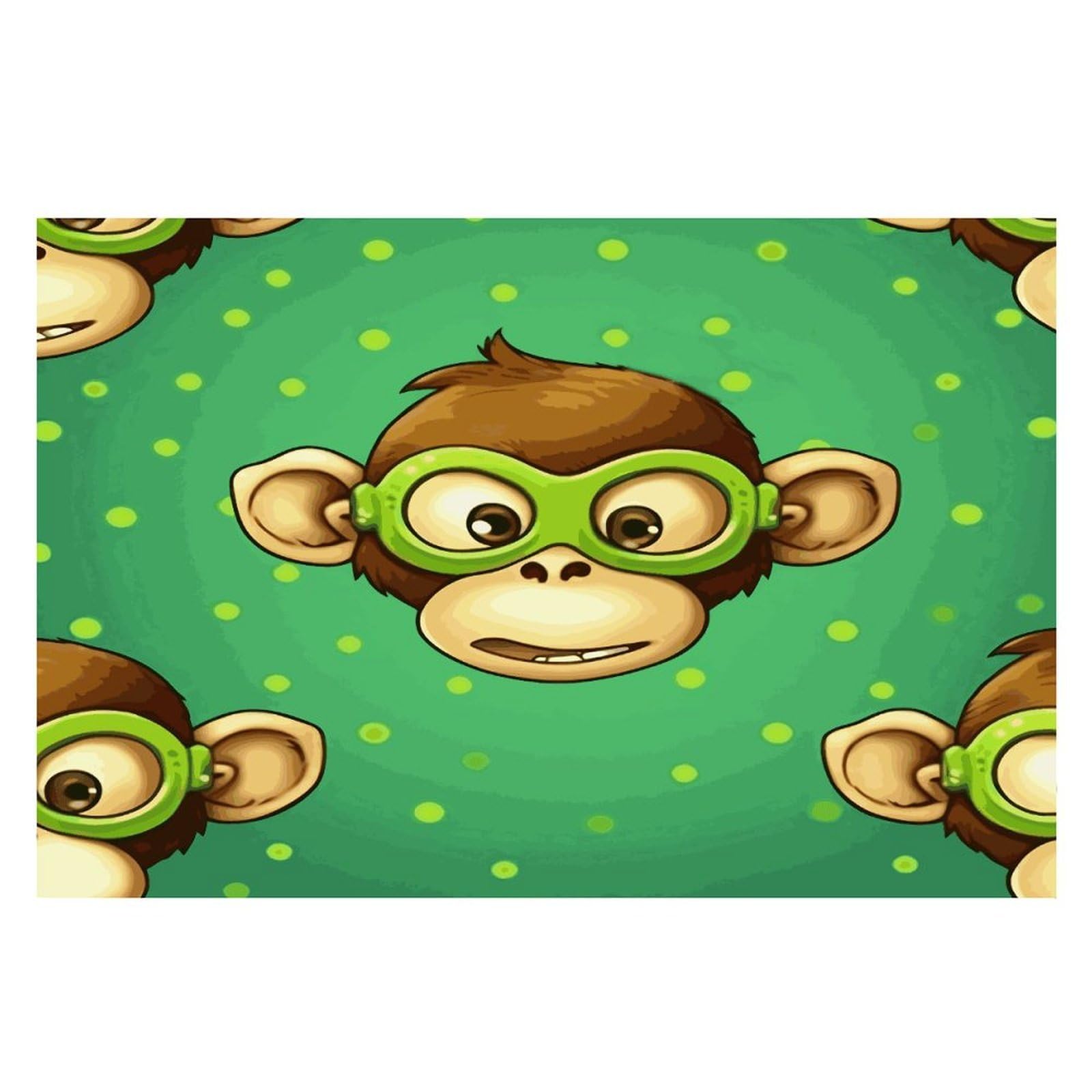 Green Clever Monkey Placemats Wipeable Heat Resistant Table Mats Washable Flax Place Mats Elegant Cloth Non-Slip Placemat for Kitchen Dinning Party Table Decor 12 * 18 in