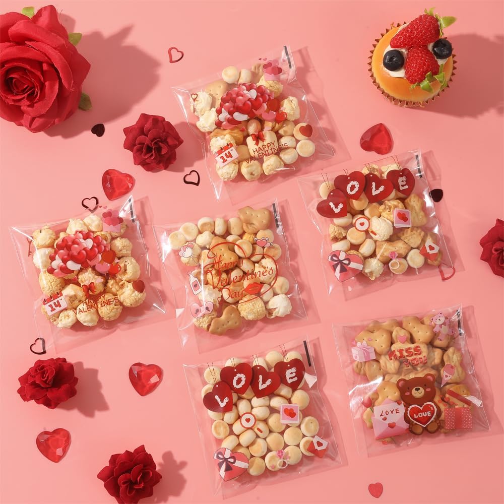Valentine Treat Bags, 150 PCS Valentines Cellophane Treat Bags, Valentines Goodie Bag, Self-Sealing Plastic Clear Candy Cookie Gift Ziplock Bag for Valentine's Day Holiday Party Favor Supplies - Image 5