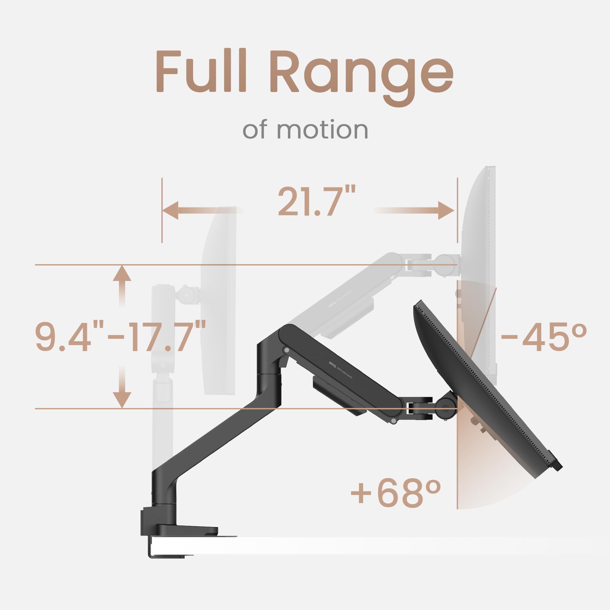 BenQ Ergo Arm BDL01 – Braccio per monitor, regolazione fluida, supporto da scrivania stabile, compatibile VESA, supporta fino a 35" e 11 kg per braccio. Adatto a scrivanie con spessore 10~50 mm
