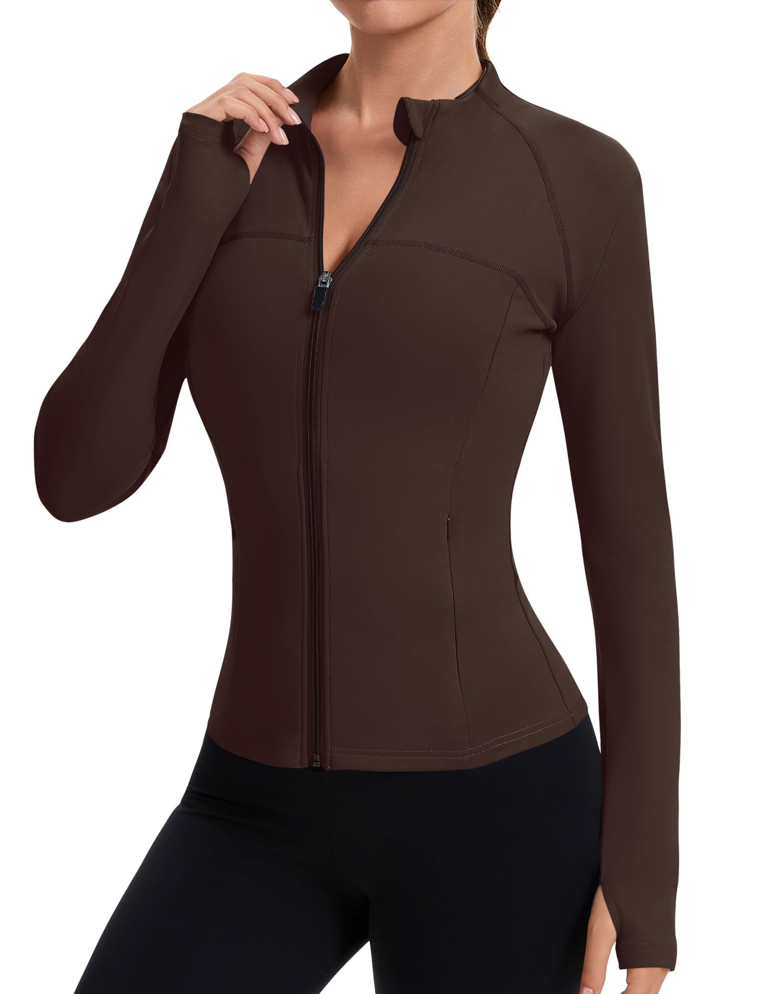 Rapbin Women's Full Zip Workout jackets Runing Slim Fit Athletic Tops With Thumb Holes