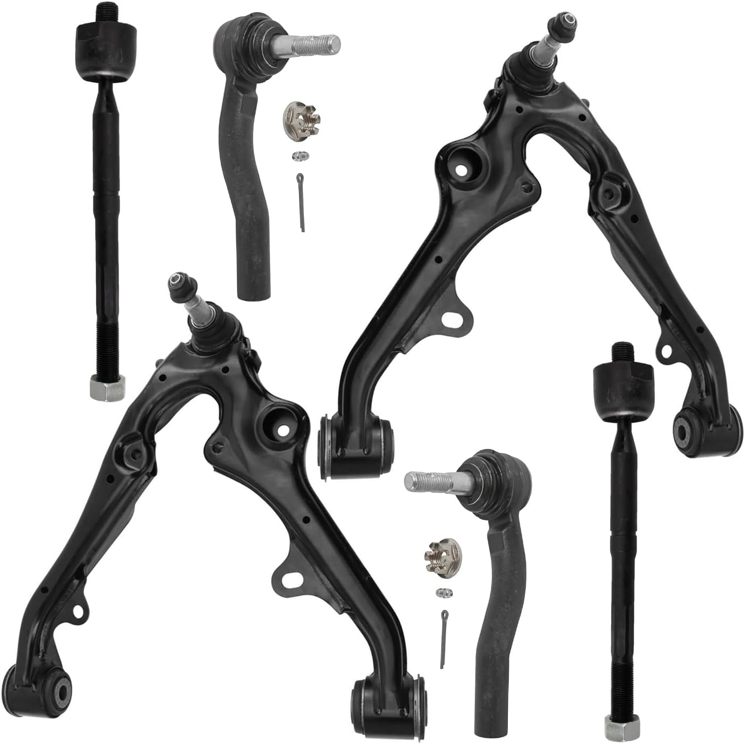 6pc Front Lower Control Arms Inner Outer Tie Rods Suspension Kit