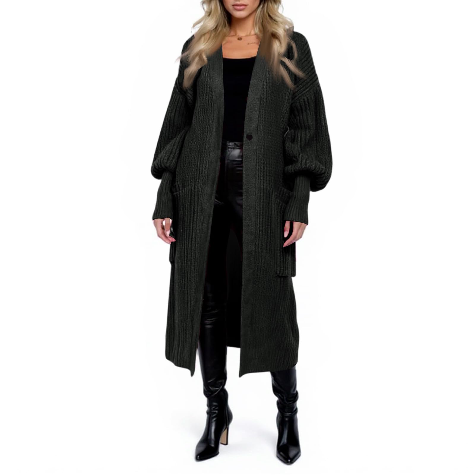 Long Sweater Cardigan Women Fall Long Sleeve Knit Chunky Cardigan Oversized Open Front Warm Coats Winter Outfits with