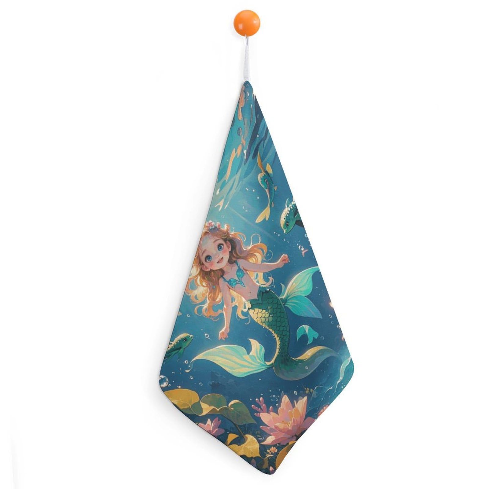 QMNLKH Mermaid Hand Towels for Kitchen, Quick Dry Hanging Hand Towels with Loops, Absorbent Hand Towel for Bathroom, Square Soft Microfiber Towels for Gym, 11.8inch 1PCS