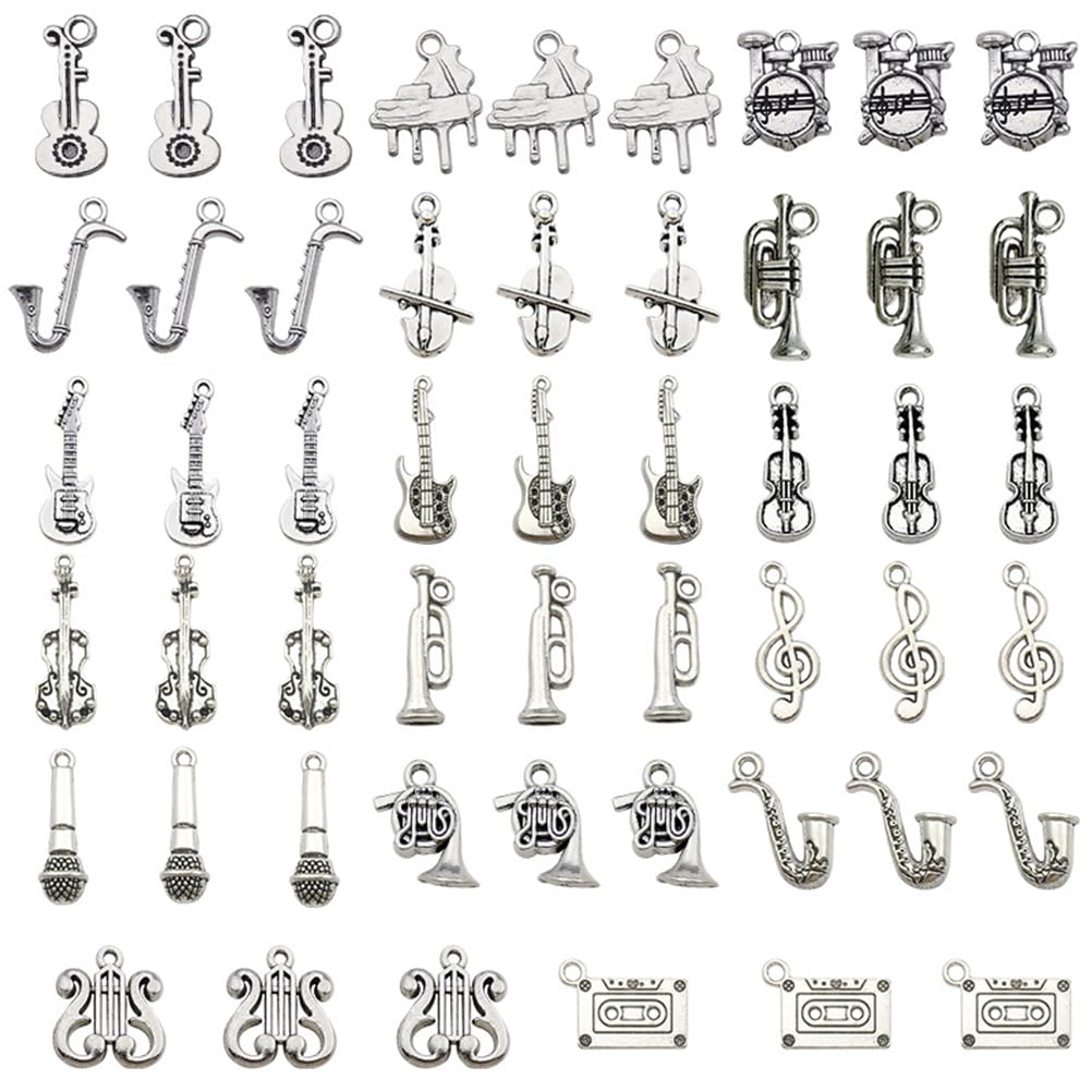 51 sztuk zawieszek w stylu retro, ręcznie wykonana, biżuteria z nutami, metalowa zawieszka, instrumenty muzyczne, charms dla miłośników muzyki, DIY, bransoletki, naszyjniki