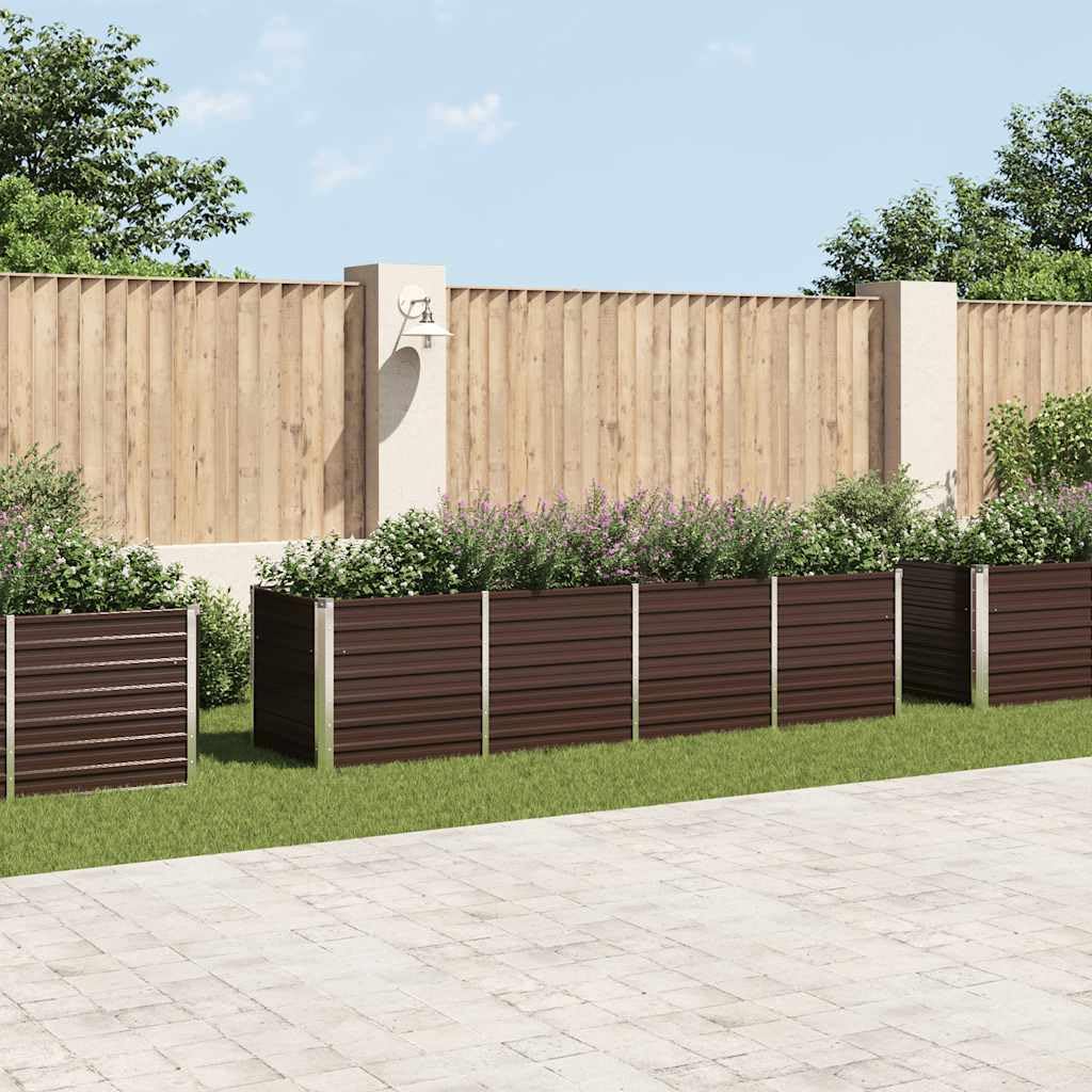 Fioriera rialzata in acciaio zincato, 320 x 80 x 77 cm, marrone