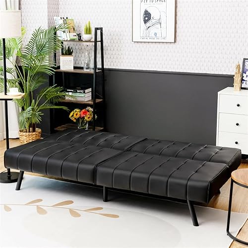 Miniatura 2 de SHUAN Deck Chair Futon Sofa Bed PU Leather Convertible Folding Couch Sleeper Lounge Convenient Installation Color  Black