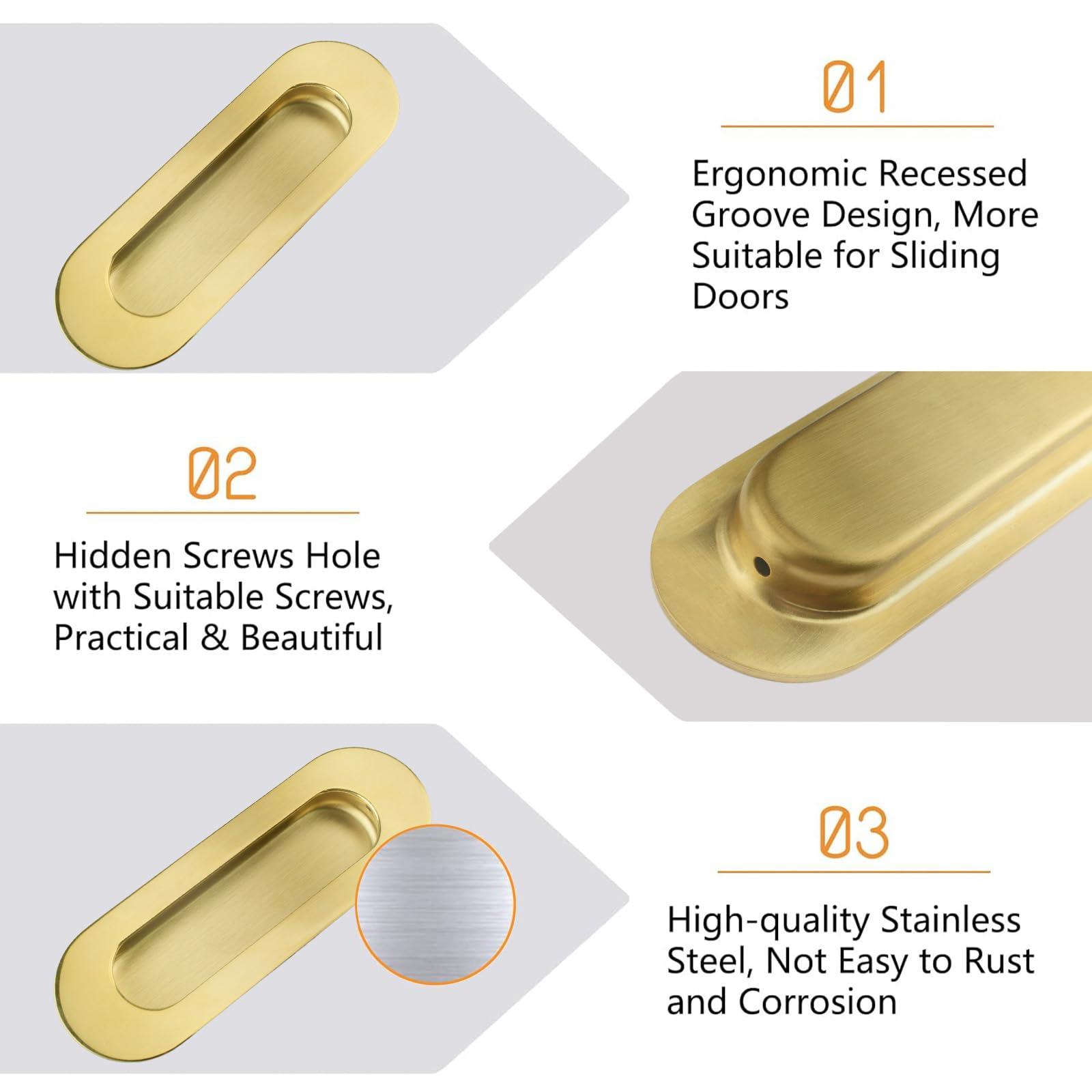 MOROBOR 2Pcs Bright Gold Stainless Steel Side Hole Flush Pull - Image 4