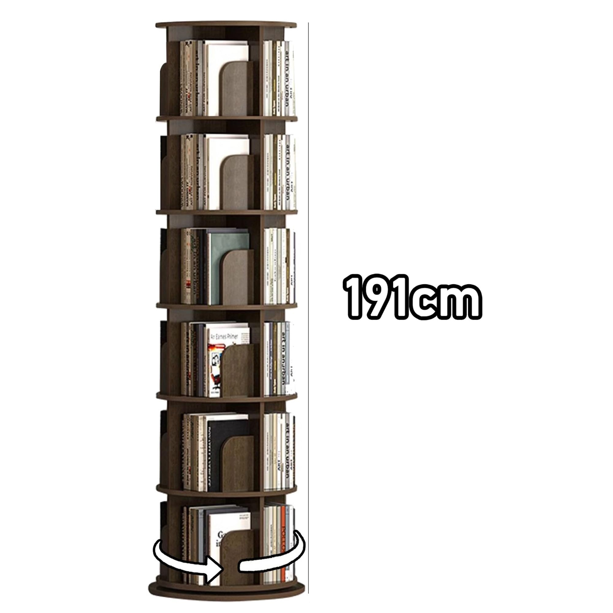 Libreria Girevole Scaffale Girevole, Angolo Piccolo Spazio Espositore a 360 Gradi Libreria da Terra, Scaffale per Libri Stretto per Camera da Letto, Soggiorno(Noce, 6 Piani)
