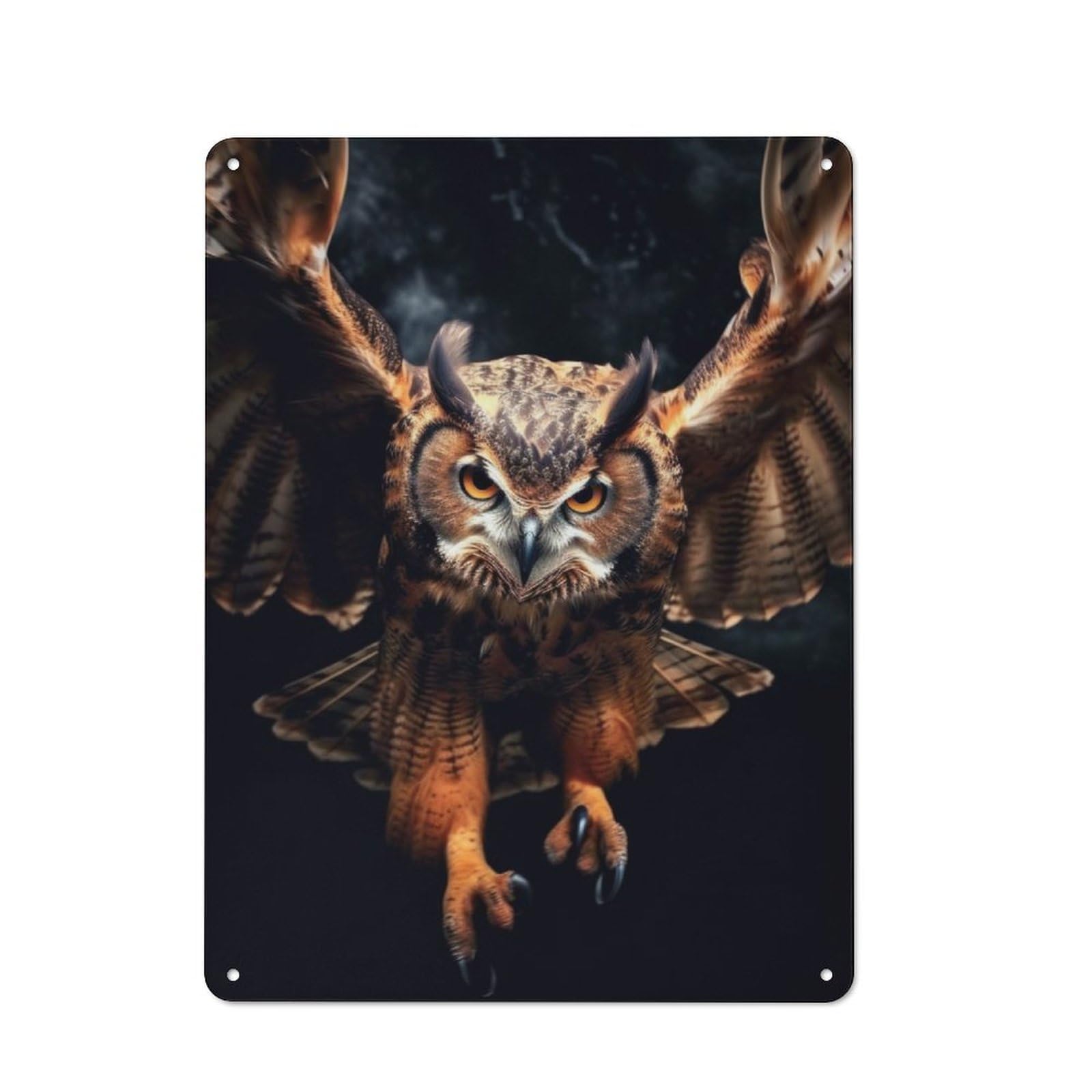Rustic Flying Owl at Night Tin Wall Sign 40x30cm, Kitchen Wall Decor for Bakery, Diner, Cafe Or Family Room