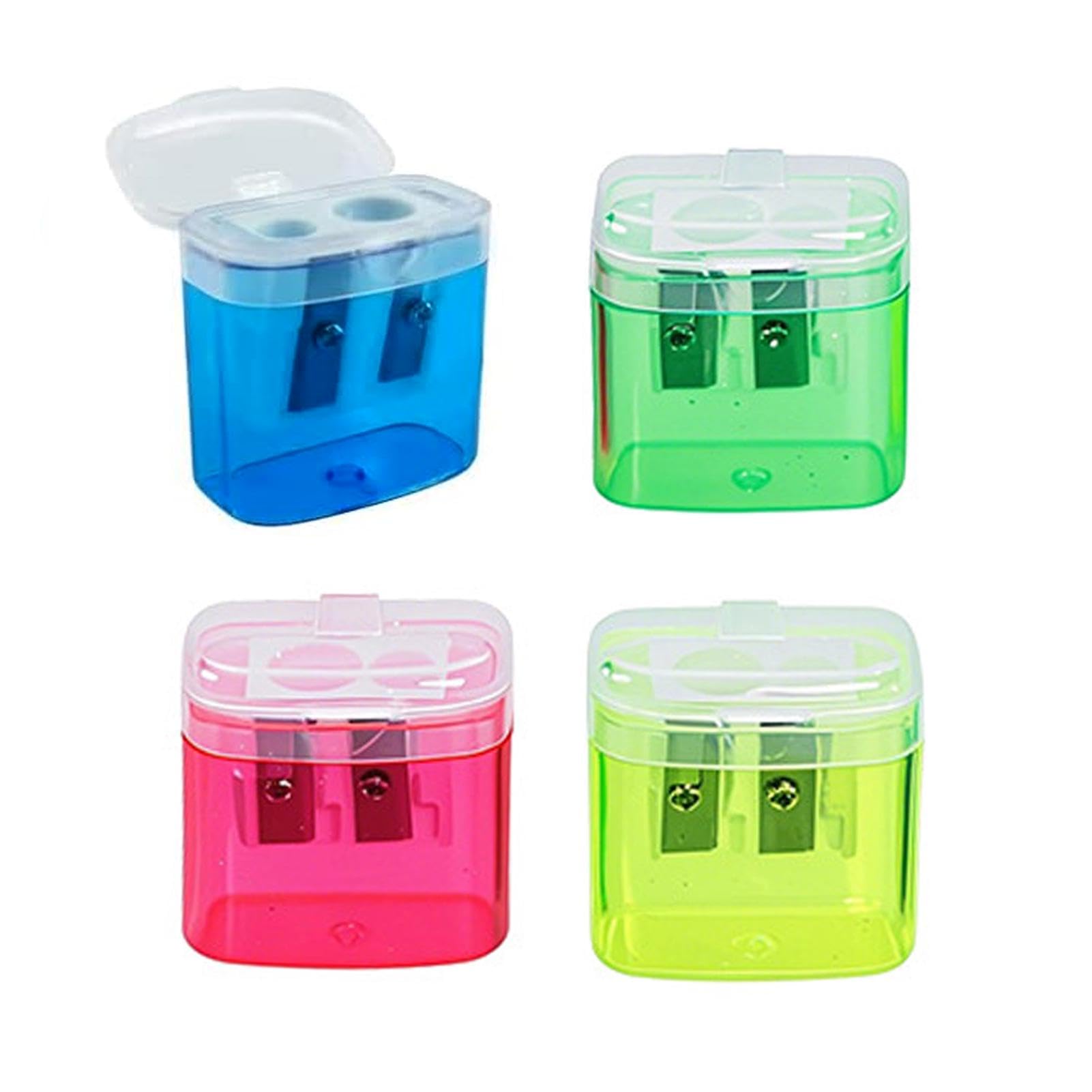 4 Pcs Pencil Sharpeners, 4 Colors Double Holes Manual Pencil Sharpener, Multicolor Sharpener for Kids with Cover for Kids Students School Home Office Supply