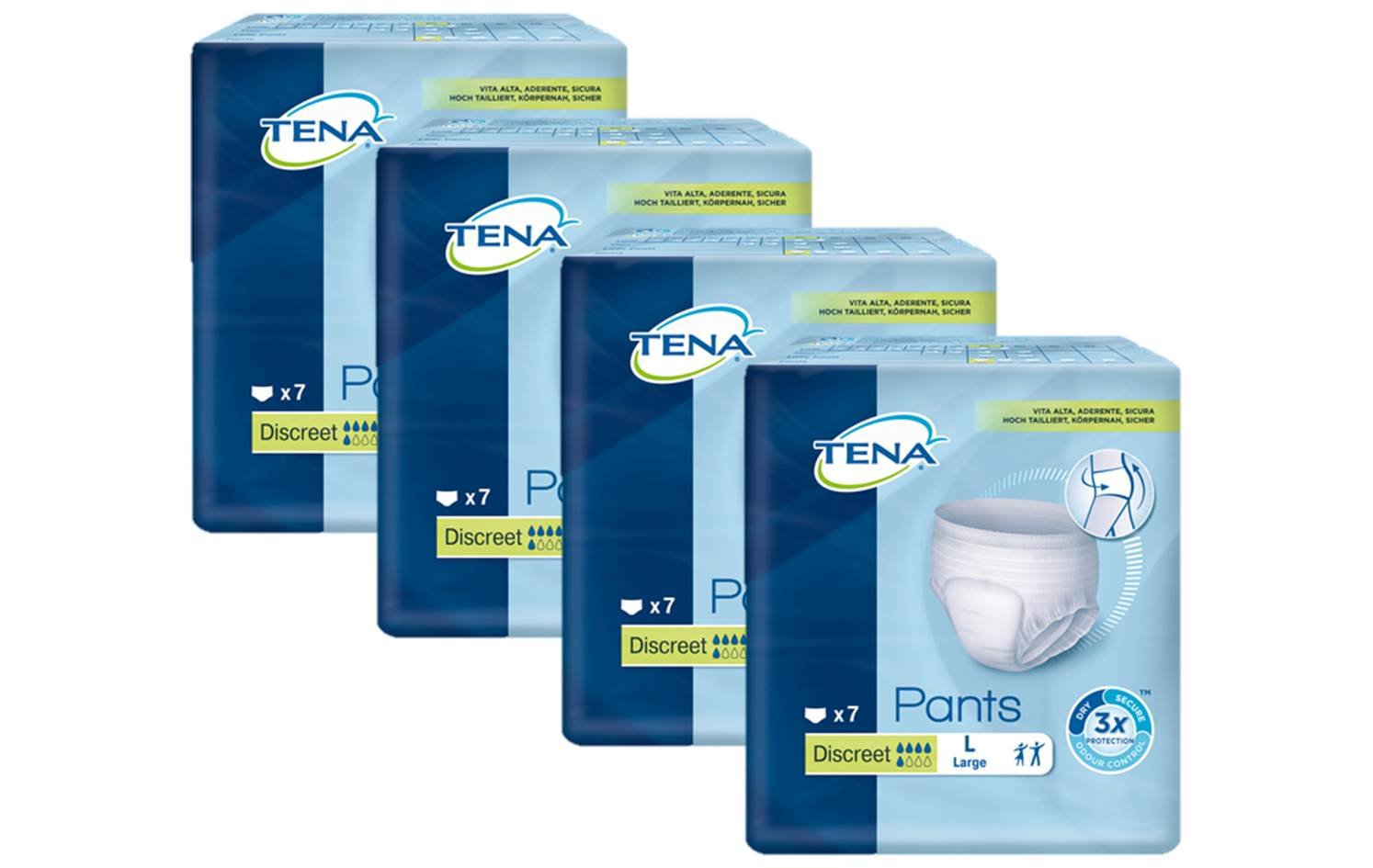 Tena Pants Discreet groß (L) Schutzhosen für mittlere Blasenschwäche / Inkontinenz, 4er Pack (4 x 7 Stück)