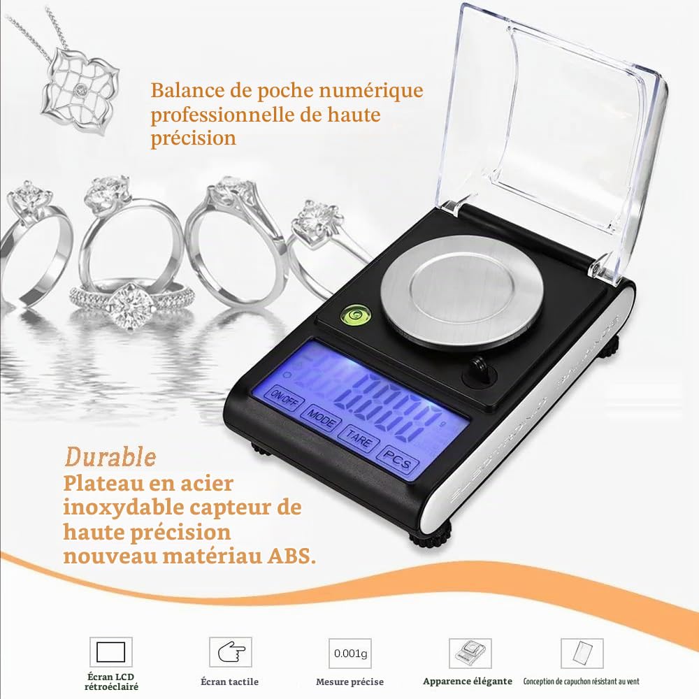 Balance De Precision 0.001g,Balance Milligramme,Étendue De Pesée 50g,Pour Les Mesures De Haute Précision Dans Les Domaines De La Science, De La Cuisine, De La Bijouterie, De l'Or, De l'Argent, Etc.