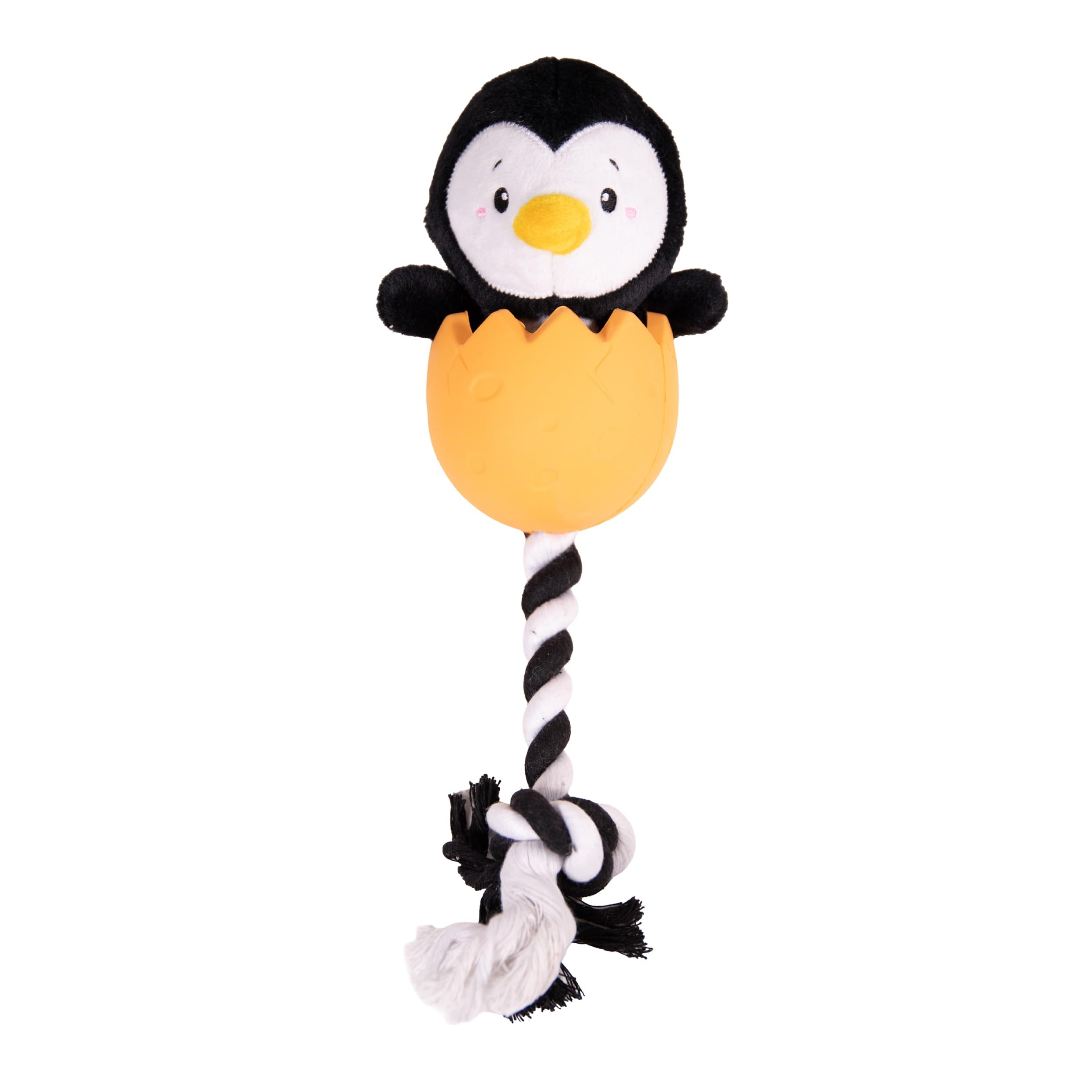 Rosewood 3-In-1 Penguin Dog Toy – Plush, Rope & Rubber Interactive Dog Toy with Squeaker – Durable Chew, Tug & Fetch Toy for Small, Medium and Large Dogs
