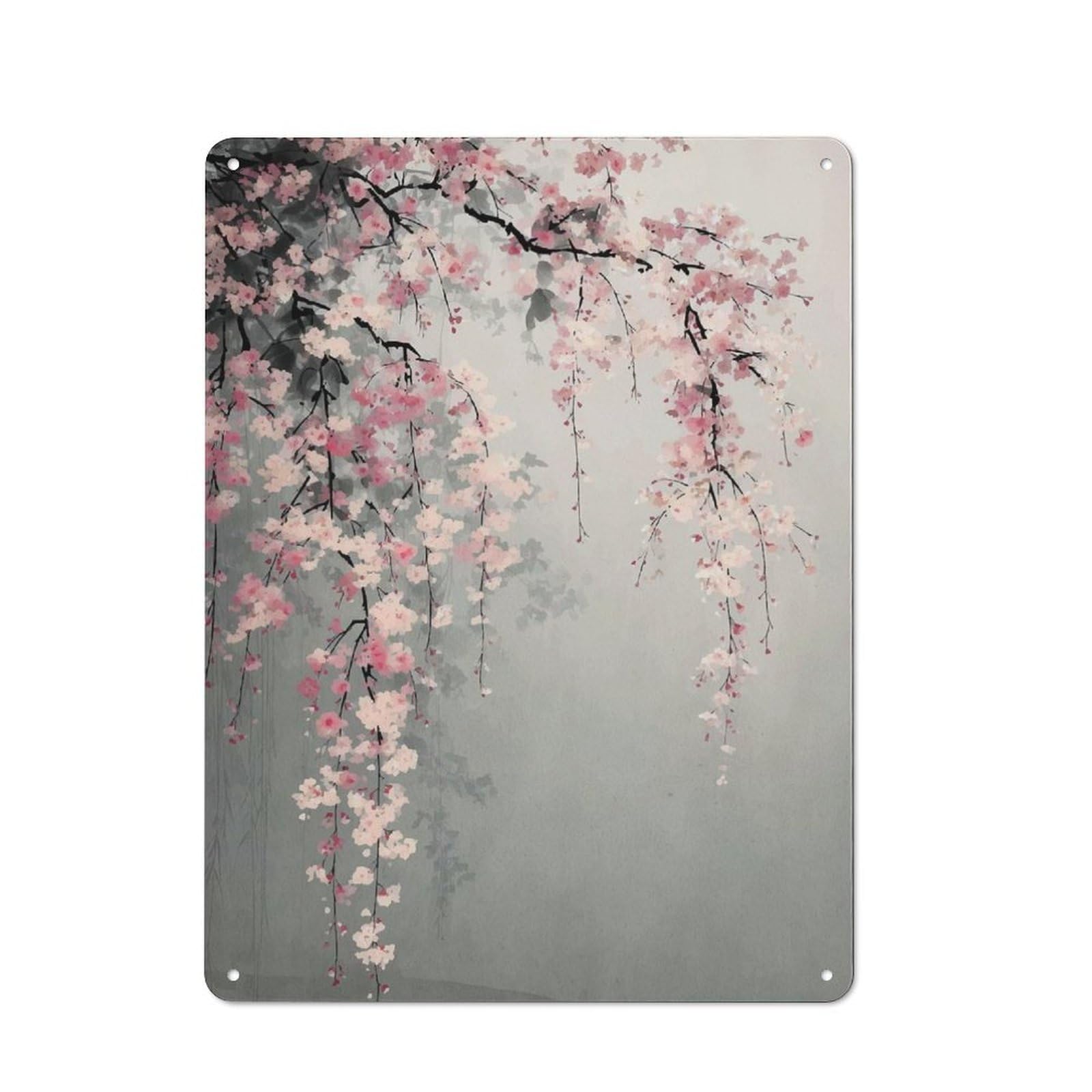Cherry Blossom Branch Painting Kitchen Metal Sign 40x30cm, Country Style Kitchen Wall Decor for Restaurant, Kitchen, Counter Or Breakfast Nook