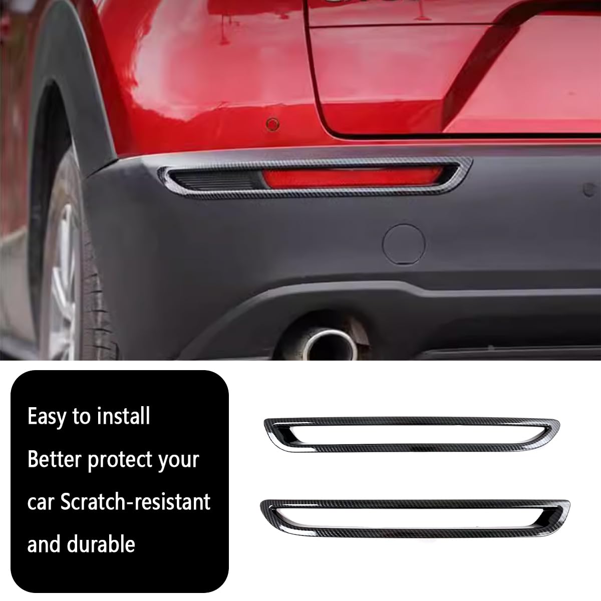 KELEIMAI Car Accessories Fit For Mazda CX-30 CX30 2020 2021 2022 2023 2024 Exterior Decoration Rear Fog Light Lamp Frame Cover Trim (Rear:Carbon Fiber) 2PCS ABS