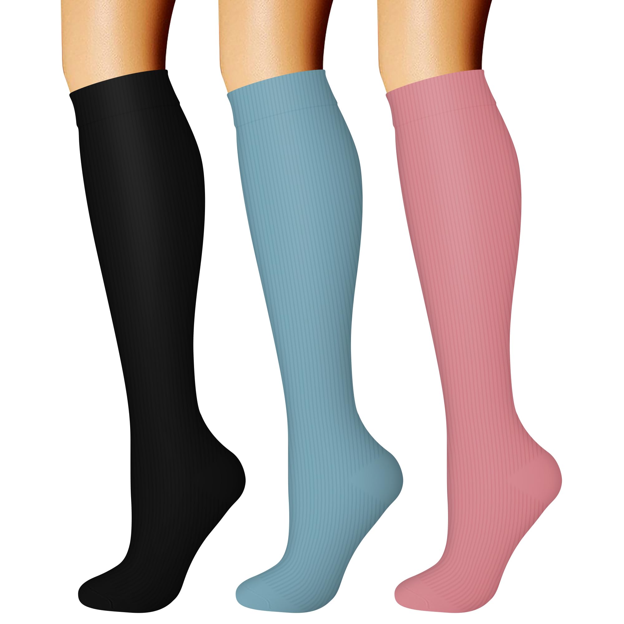 CHARMKING Calze Compressionanti Uomo Donna Circolazione 15-20mmHg Il miglior supporto per Corsa Atletica Ciclismo 8 paia di Calze, 28 nero/rosa/blu, Small/Medium