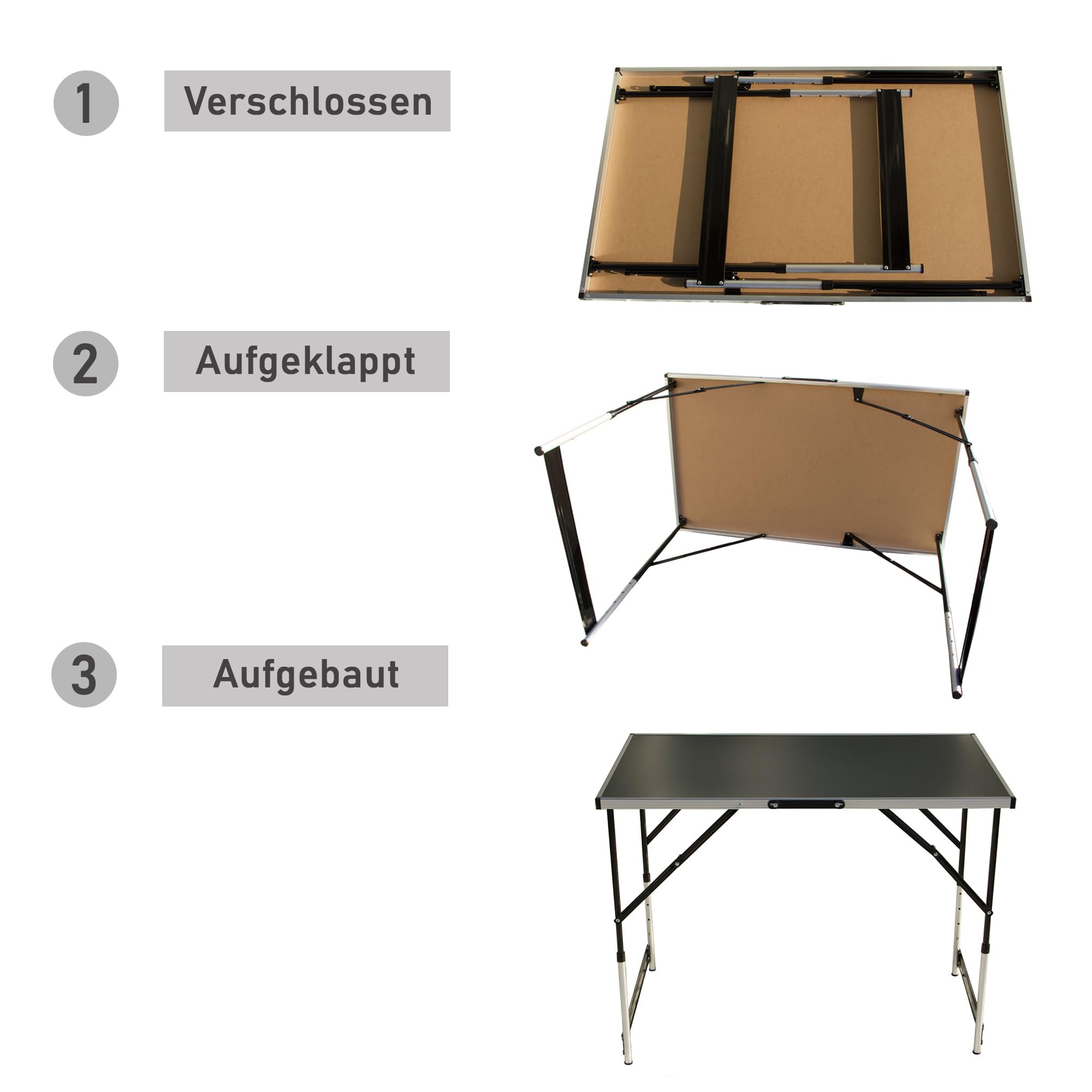 Lemodo Tapeziertisch schwarz klappbar | Arbeitstisch | Mehrzwecktisch höhenverstellbar | Flohmarkttisch 100 x 60 cm | Multifunktionstisch bis 30,0 kg belastbar