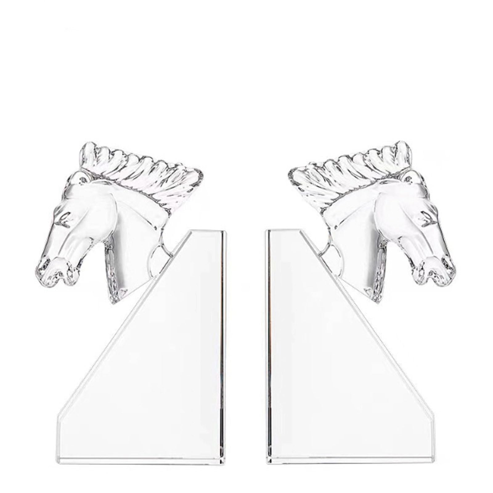 Crystal Horse Head Bookends, Artificial Sculpture for Bookcase, Living Room, Study Desk and Office Decor