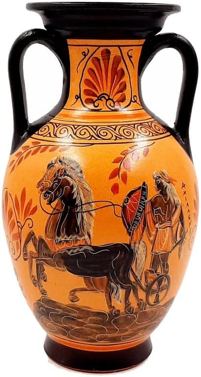 Greek Amphora 26cm,Pottery Pot,Shows Achilles, God Dionysus