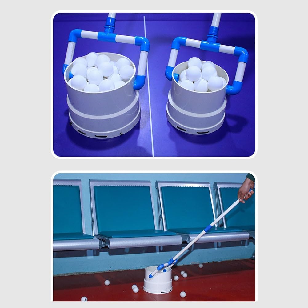 Raccoglitore portatile di palline da ping pong con 40/80 palline, multi-angolo retriever con manico staccabile, plastica + corda elastica, bianco