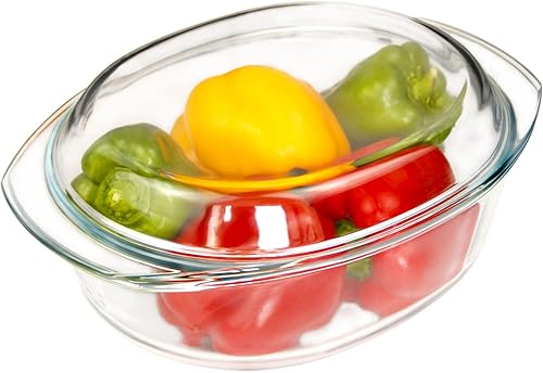 Cacerola de vidrio de 3.5L con tapa de vidrio, cuenco ovalado de vidrio transparente para microondas con tapa, apto para horno (118 onzas - ovalado)
