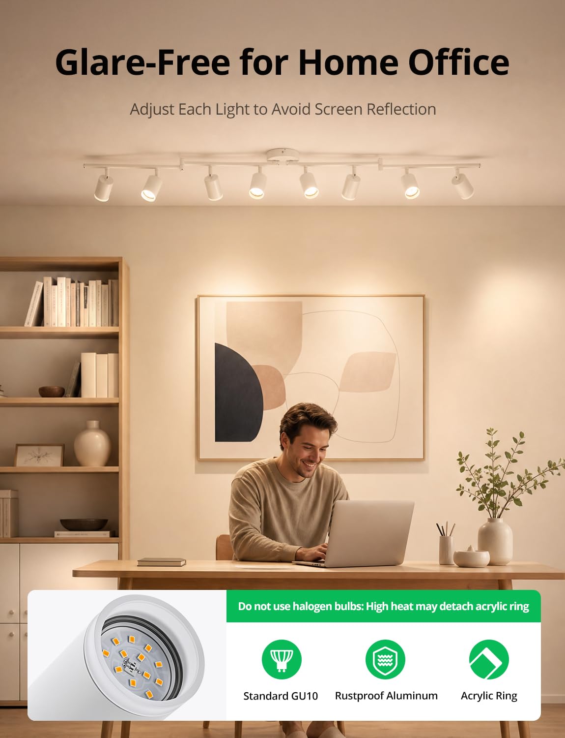 Lampa sufitowa z 8 białymi reflektorami LED, obrotowa, GU10, lampa sufitowa do kuchni, cienka lampa sufitowa do nowoczesnych lamp sufitowych do jadalni (bez żarówki)