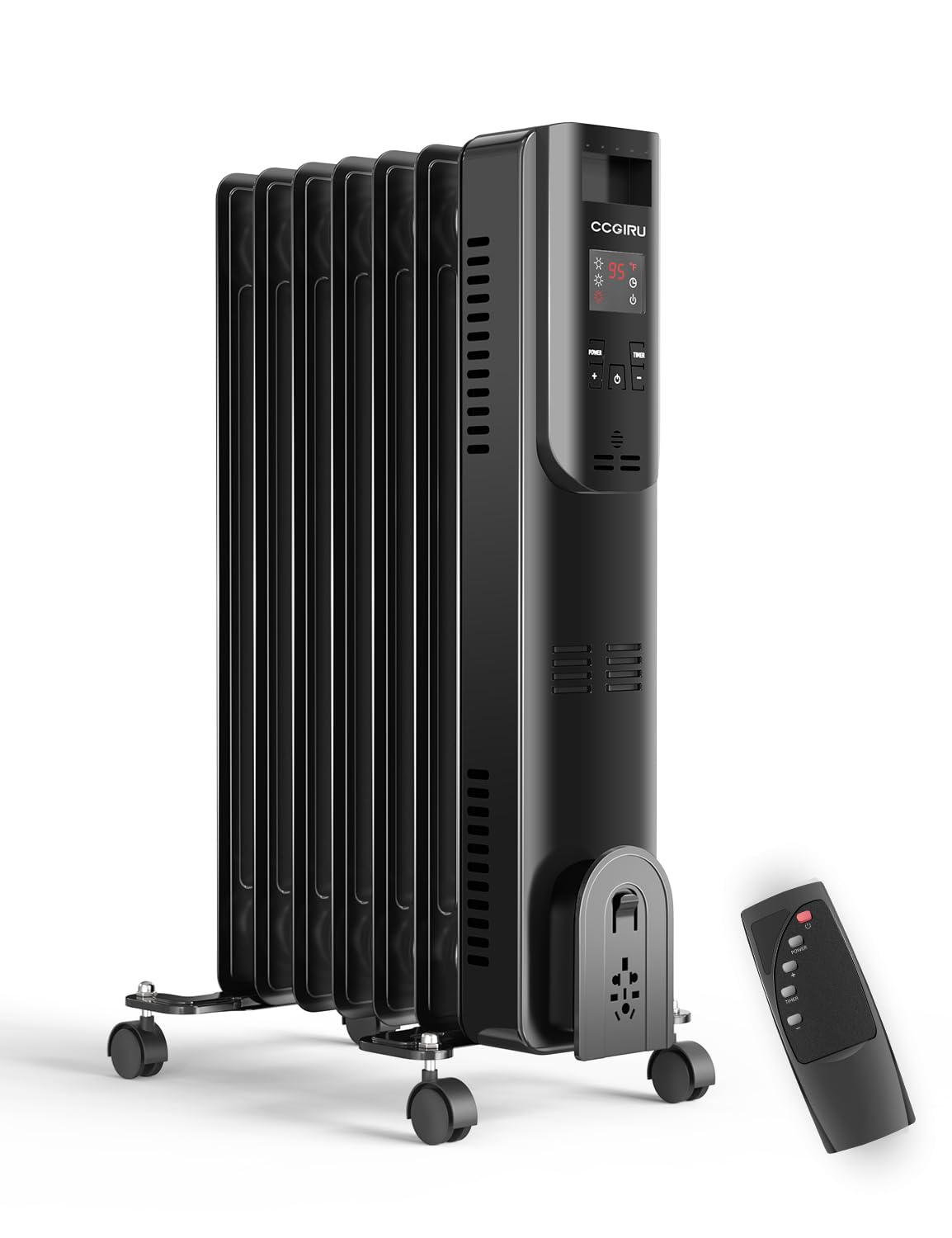 Oil Filled Radiator Heater, CCGIRU Electric Radiant Heater with Remote Control,3 Heat Settings, Adjustable Thermostat,Electric Heater for Indoor Use Large Room, 1500W