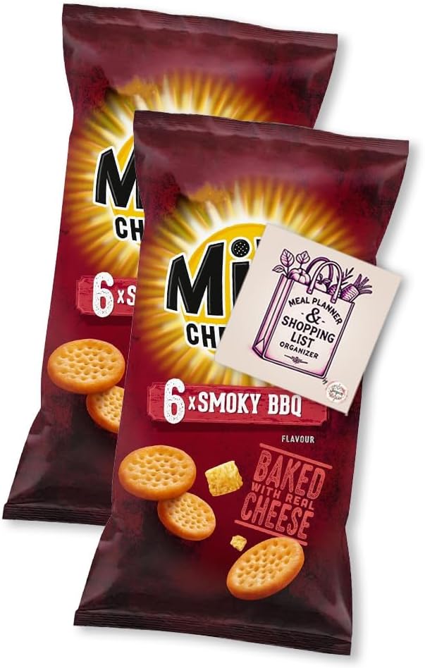 Jacobs Mini Cheddars Smoky BBQ Flavour, 12 Mini Bags - Snack Pack, 2 Packs of 6 x 23g - Crunchy, Baked, Cheese Snack, Lunch Box, Picnic, Party Snacks, Office Treat