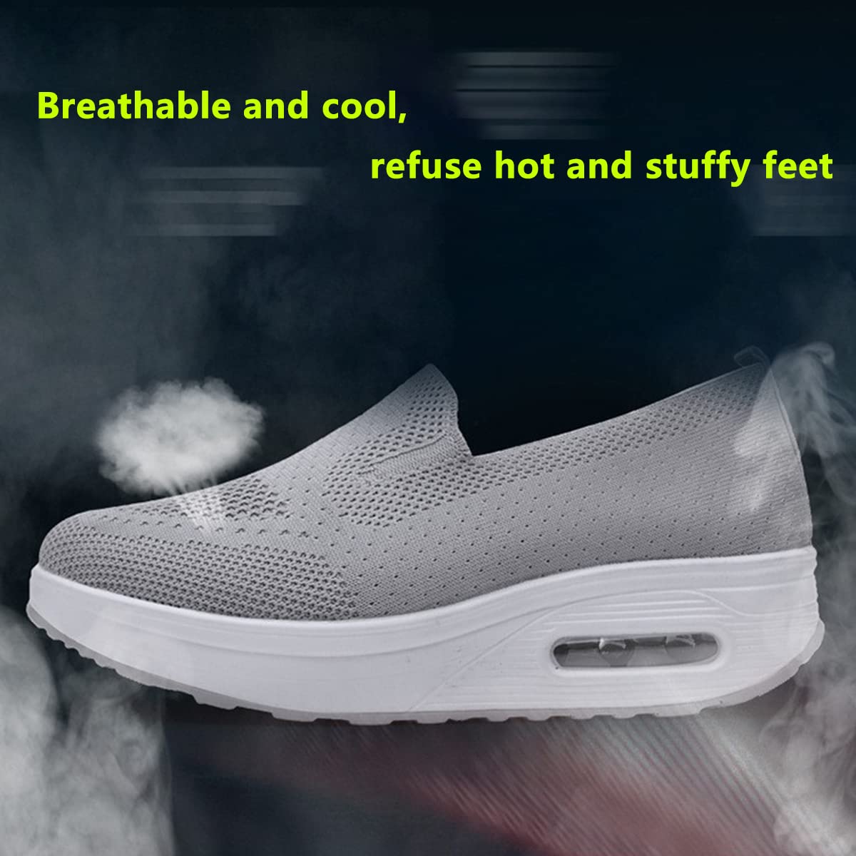 RZYW Zapatillas Slip-On Mujer Zapatillas sin Cordones para Mujer Ortopédicos Transpirables Sport Caminar para Correr Trabajar Andar Pasear Height-Increasing Sneaker,Blanco,36