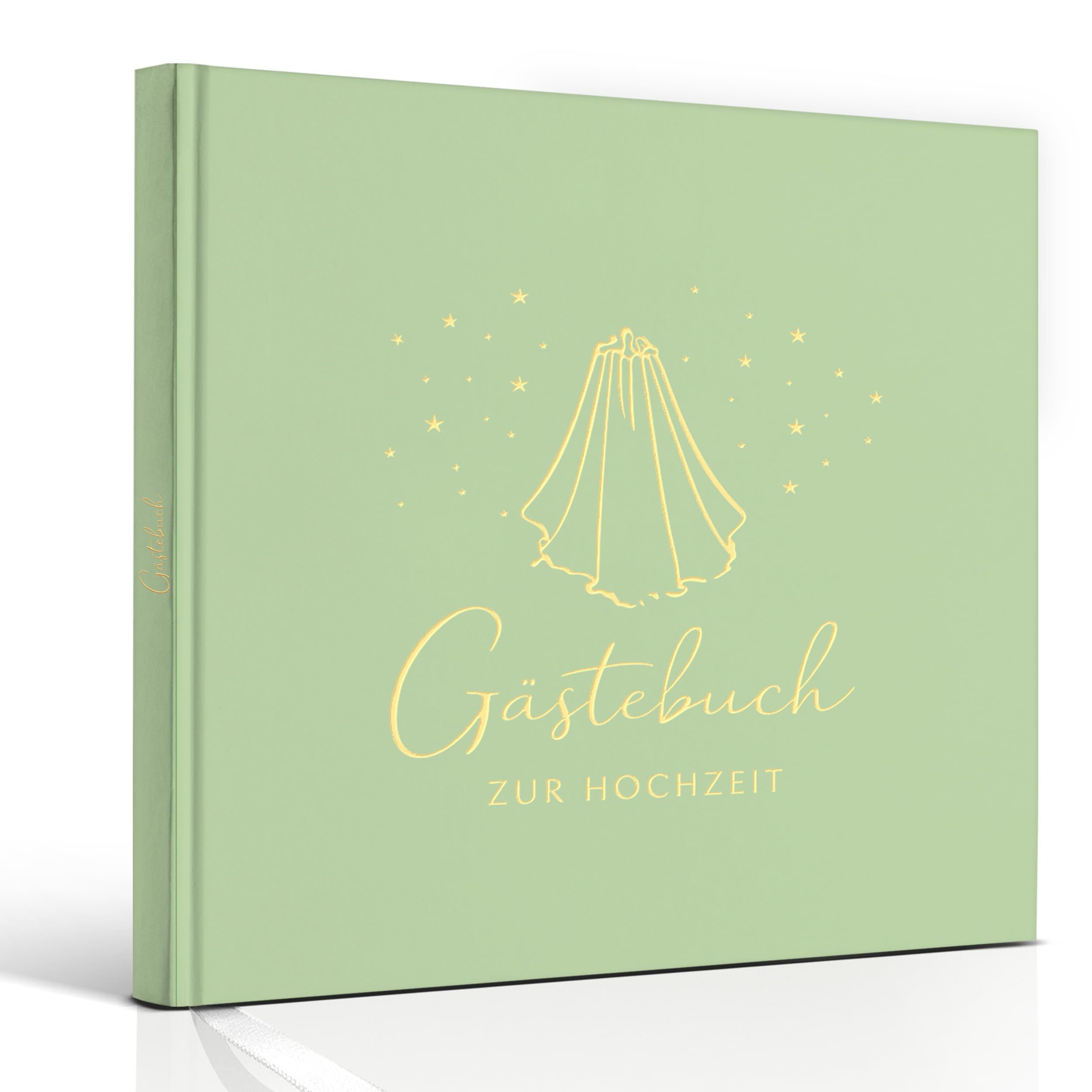 Marvelights Elegantes Hochzeitsgästebuch mit Goldprägung – Gästebuch Hochzeit Hardcover, 84 blanko Seiten aus 160 g Papier, inkl. 4 Hochzeitsstickern, Geschenk für Brautpaart
