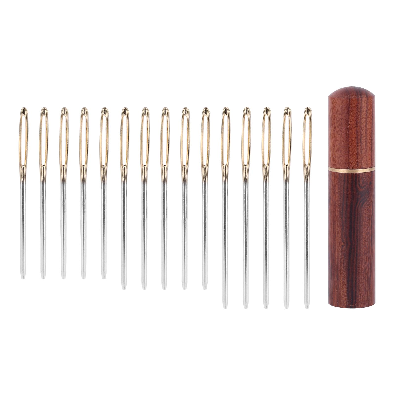 15pcs Cross Stitch Needles, Steel Large Eye Embroidery Needles for Hand Sewing with Blunt Tip & Wooden Storage Box Big Eye Knitting Yarn Tapestry Tool Accessories for Easy Threading Cross Stitching