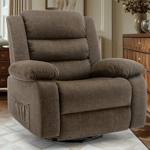 Recliner Chair, Wide Rocker Chair,Pet-Friendly Design,Large Rocking Chair,360°Swivel Nursery Rocking Chair,Oversized Recliner for Adults with Oversize Arm and Back,Brown Reclining Sofa for Living Room