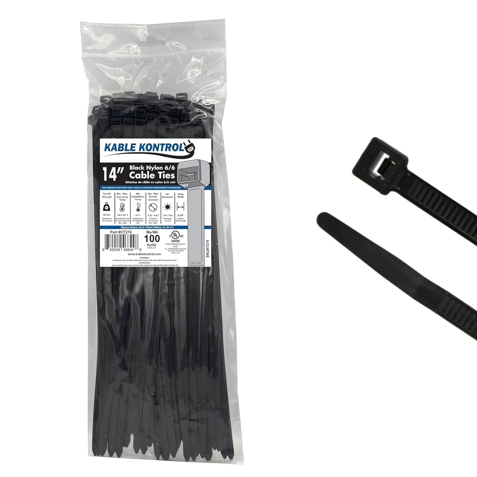 Amazon.com: Kable Kontrol Heavy Duty Cable Zip Ties 100 Pcs 14