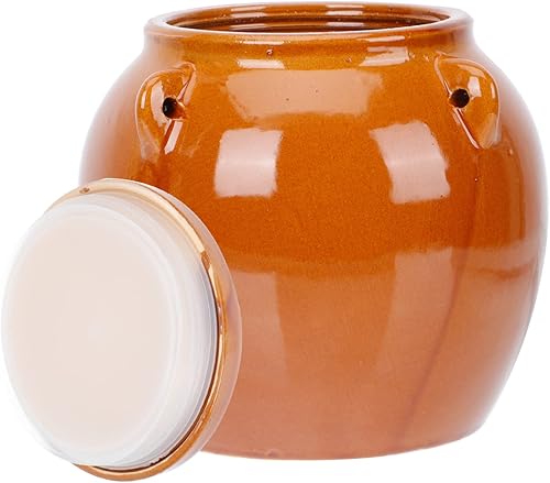 Miniatura 5 de Vaguelly Contenedor de cereales de cerámica de 1 litro, recipiente de fermentación Kimchi con tapa hermética, tarro de vino para preparar, tarro de