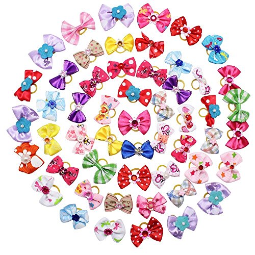 Homgaty 50 Stck. Haustierhaarschleifen, Haargummis für Hunde, Fellpflegezubehör