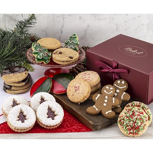 Dulcet Gift Baskets Surtido navideño de galletas recién horneadas con menta, hombre de jengibre, chispas de chocolate y muchas más ideales para