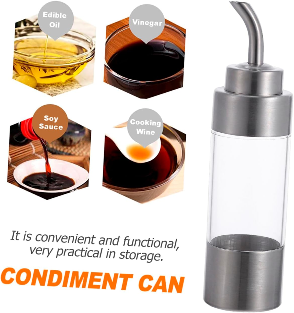 SHINEOFI Vinegar Oil Dispenser Bottle with Stainless Steel Glass Silver image 3