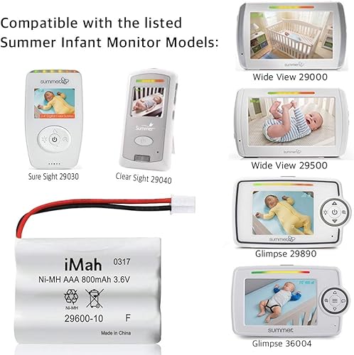 Miniatura 7 de iMah Batería Ni-MH 29600-10 de repuesto para monitor de bebé infantil de verano, visión ancha 28650 29000 29000 A y visión clara 29040 29030