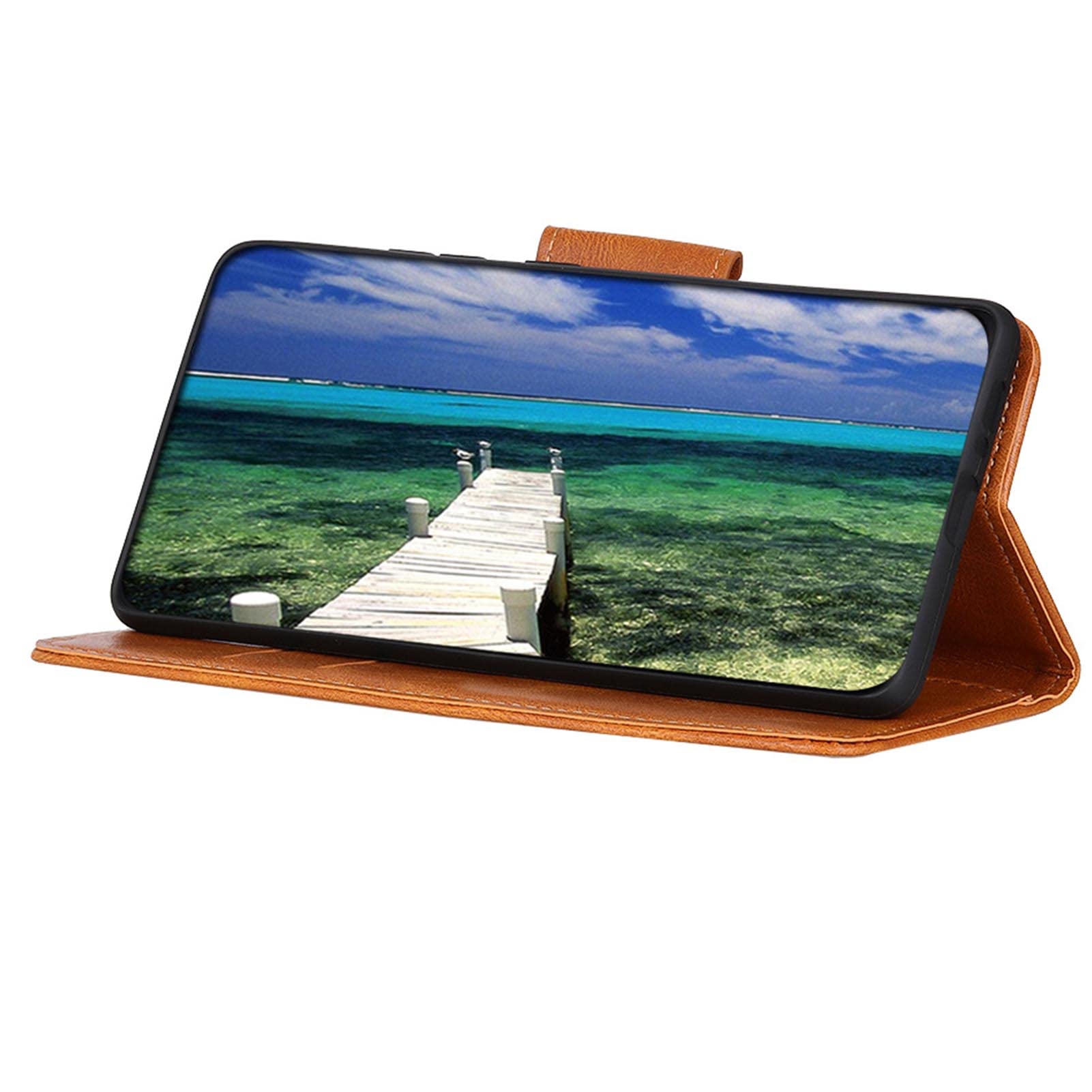 Etui portfelowe na telefon komórkowy Samsung Galaxy S22/S22+/S22 Ultra, ochronne skórzane etui z klapką ze skóry premium, magnetyczne etui folio składane dla mężczyzn i kobiet, brązowe, S22+ 6,6"