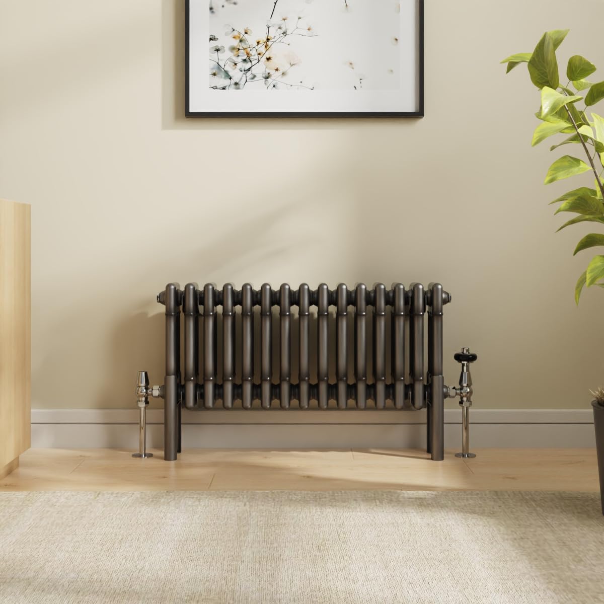Nrg Raw Metal 300 X 695Mm Cast Iron Triple Column Horizontal Radiator