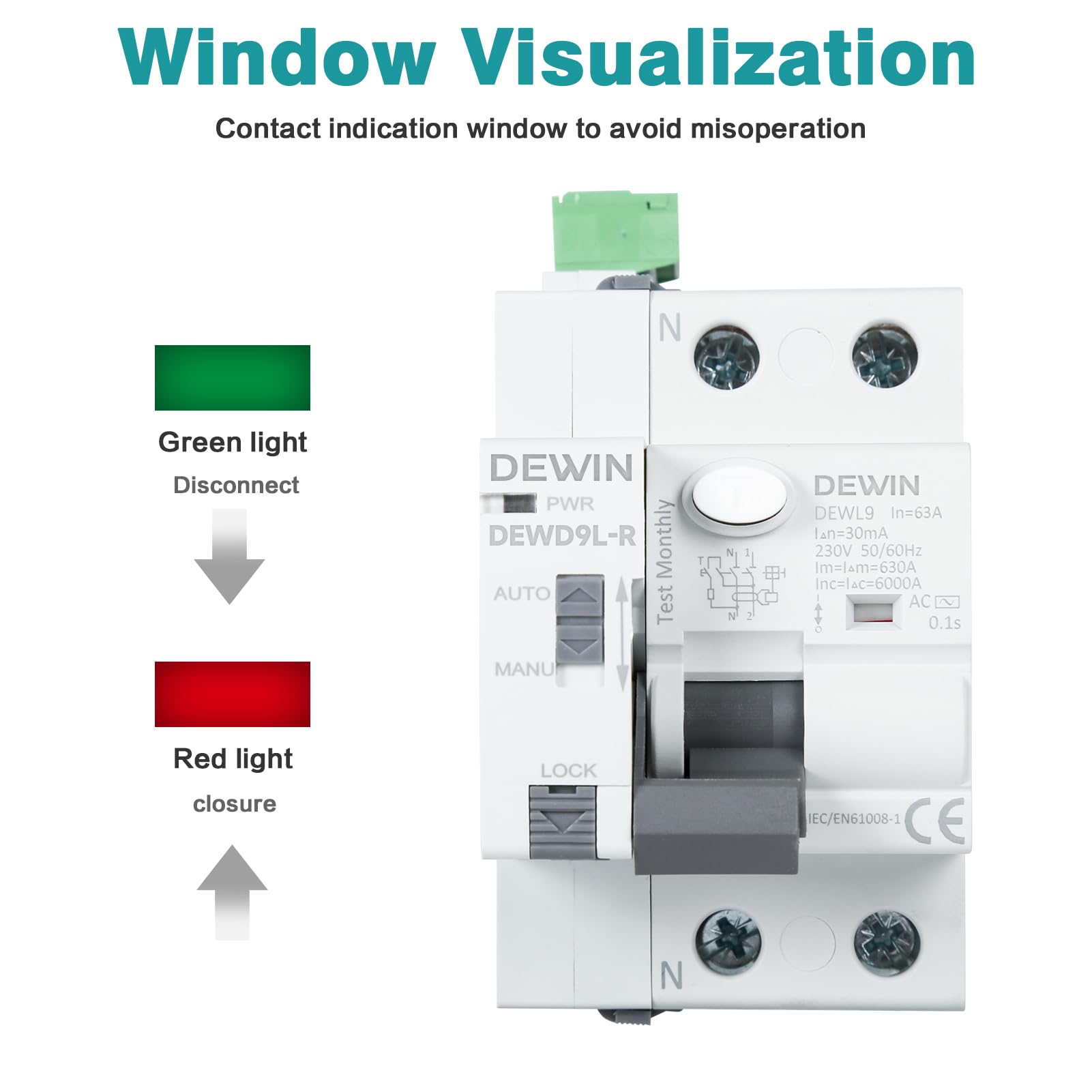 DEWIN Interruttore Differenziale a Riarmo Automatico Differenziale, 2P AC230V 63A 30mA Salvavita con Riarmo Automatico Salvavita Autoriarmante RCCB